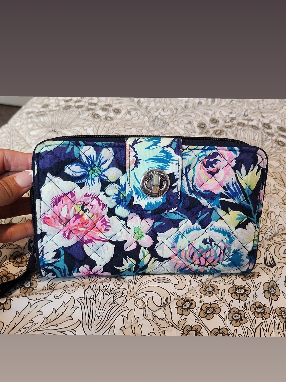 Vera Bradley Floral Quilted Wallet - Navy Multi - Picture 1 of 4